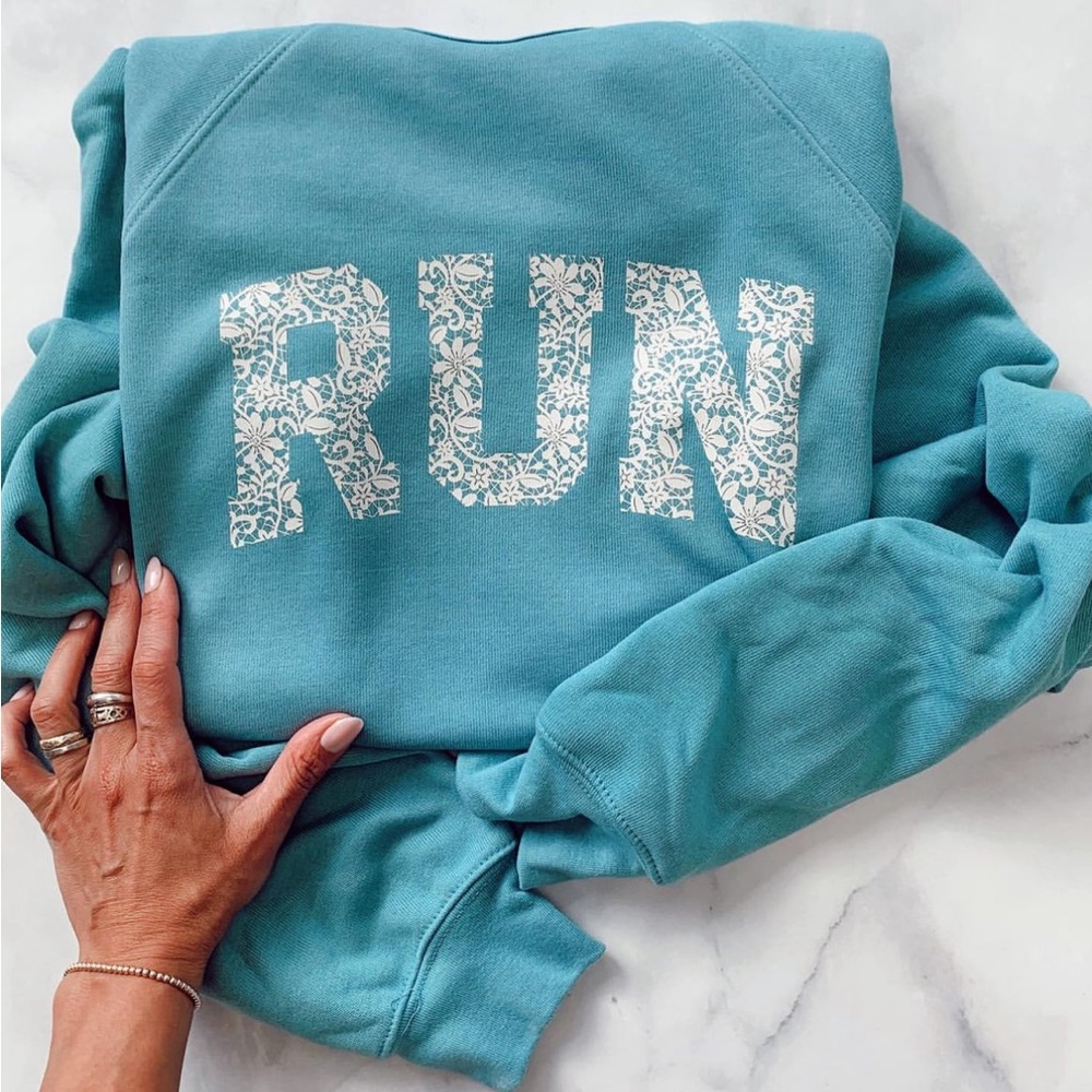 Sarah Marie Running Co. Limited Edition Teal Lace RUN Crewneck Sweatshirt